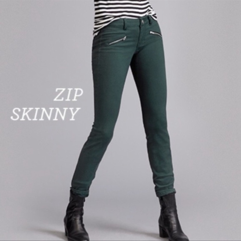 CAbi Zip Moto Skinny Jeans Hunter Green 10